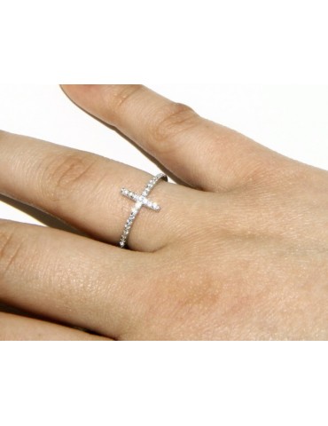 925 Rhodium-plated: Ring woman with microsetting cross zircons