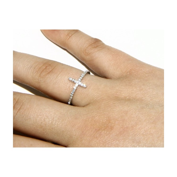 NLB|925 Rhodium-plated: Ring woman with microsetting cross zircons