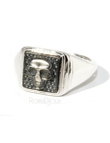 Ring 925 sterling silver men's little finger to the square skull size adjustable shield