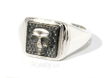 NLB|Ring 925 sterling silver men's little finger to the square skull size adjustable shield