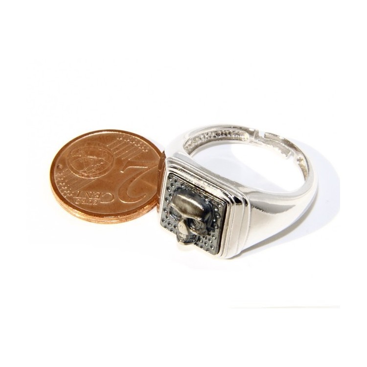 NLB|Anello Argento 925 da uomo mignolo a scudo quadrato teschio misura regolabile