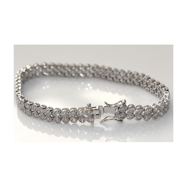 NLB|Argento 925 : Bracciale Tennis Con Zirconi bianchi cipollino 2,5 mm doppia corona 18 cm