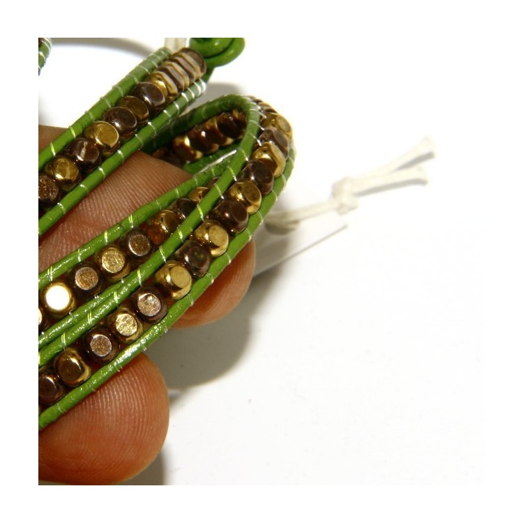 NLB|925: Bracelet Man Woman HIP HOP nuggets golden antiqued leather more 'turns green apple