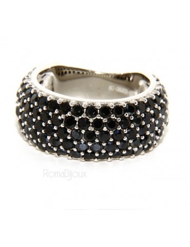 925 Rhodium: end women ring apron Riviera with 5 blacks zircons file
