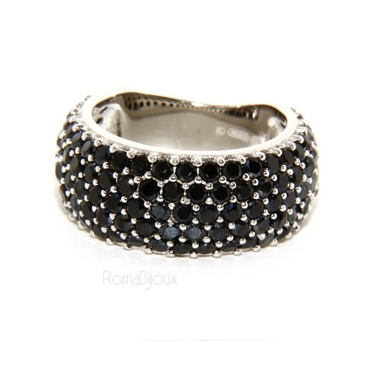 NLB|Argento 925 Rodiato : anello donna fascia fascione riviera con 5 file zirconi neri