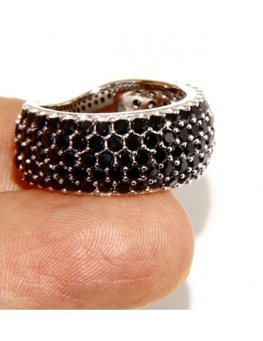 925 Rhodium: end women ring apron Riviera with 5 blacks zircons file