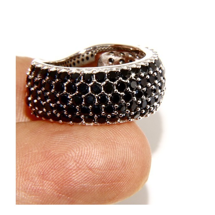 NLB|Argento 925 Rodiato : anello donna fascia fascione riviera con 5 file zirconi neri