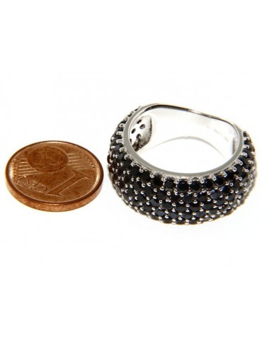 925 Rhodium: end women ring apron Riviera with 5 blacks zircons file