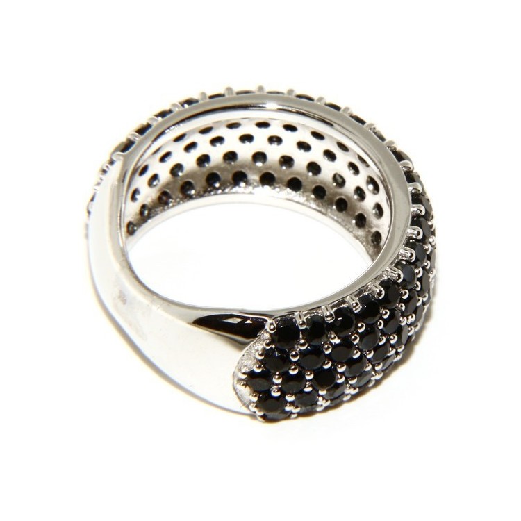 NLB|Argento 925 Rodiato : anello donna fascia fascione riviera con 5 file zirconi neri