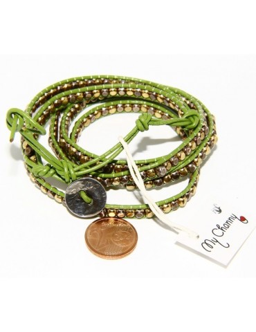 Argento 925 : Bracciale Uomo Donna HIP HOP semipreziosi cristallo di rocca cuoio piu' giri