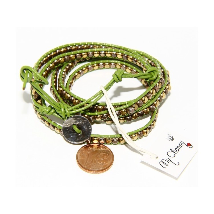 NLB|925: Bracelet Man Woman HIP HOP nuggets golden antiqued leather more 'turns green apple