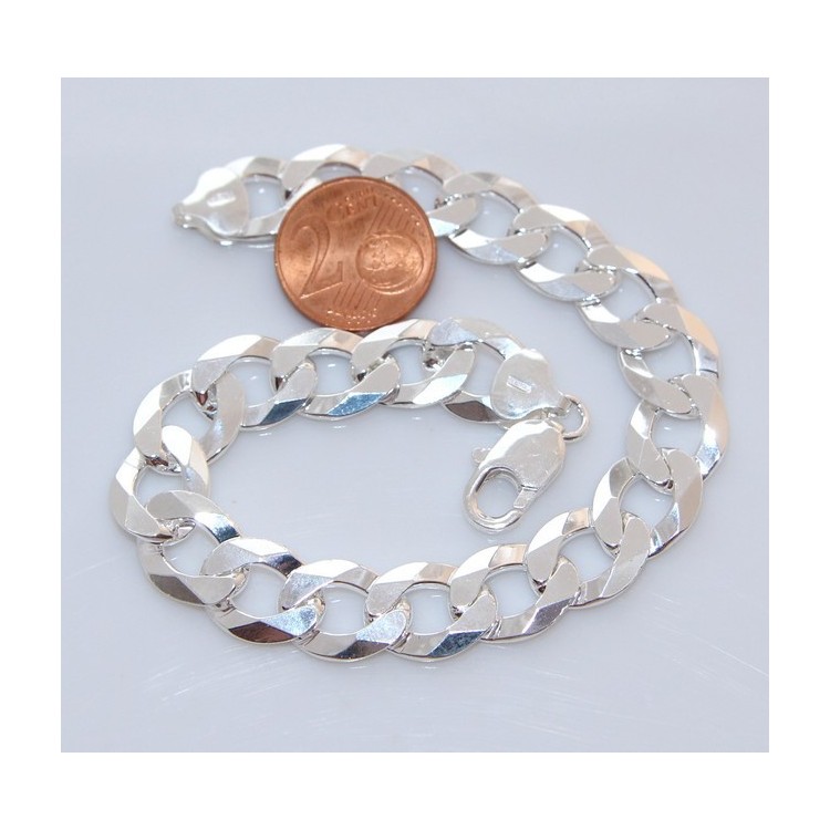 NLB|ARGENTO 925 : Bracciale o COLLANA uomo catena da 11 mm grumetta diamantata sbiancata 