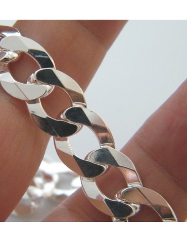 ARGENTO 925 : Bracciale o COLLANA uomo catena da 11 mm grumetta diamantata sbiancata 