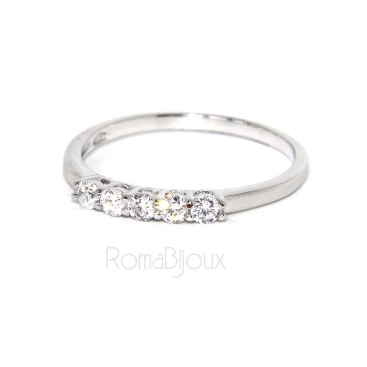 NLB|Argento 925 Rodiato : anello donna riviera con 5 zirconi bianchi da 2.0 mm