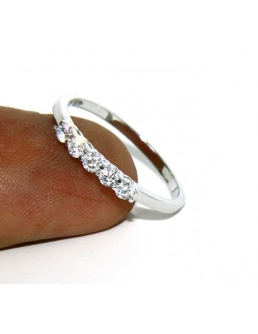 Argento 925 Rodiato : anello donna riviera con 5 zirconi bianchi da 2.0 mm