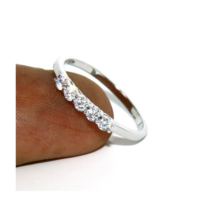 NLB|Argento 925 Rodiato : anello donna riviera con 5 zirconi bianchi da 2.0 mm