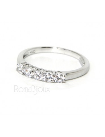 Argento 925 Rodiato : anello donna riviera di 5 zirconi bianchi da 2.5 mm