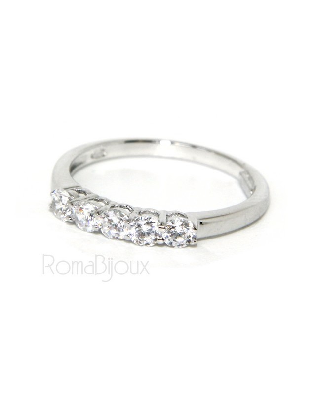 Argento 925 Rodiato : anello donna riviera di 5 zirconi bianchi da 2.5 mm Argento 925 Rodiato : anello donna riviera di 5 zirconi bianchi da 2.5 mm