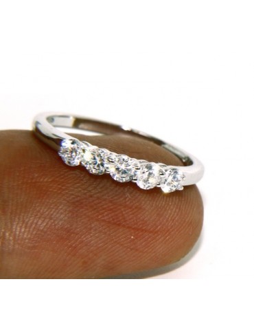 Argento 925 Rodiato : anello donna riviera di 5 zirconi bianchi da 2.5 mm