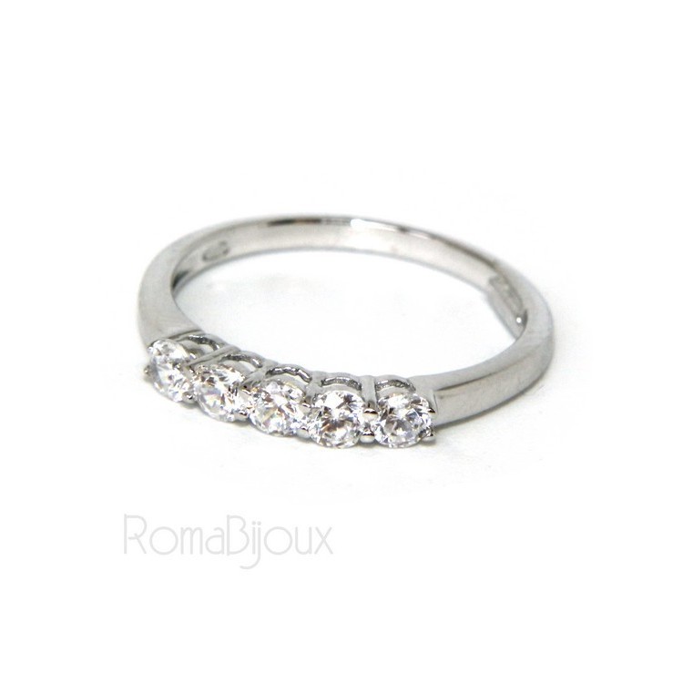 NLB|Argento 925 Rodiato : anello donna riviera di 5 zirconi bianchi da 2.5 mm