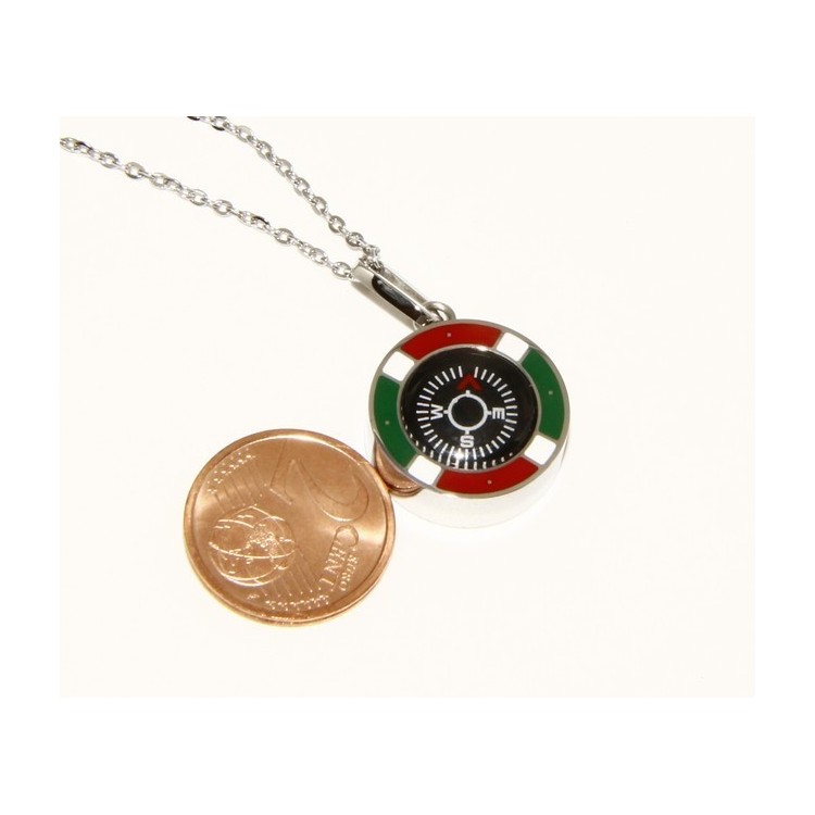NLB|Steel: Exclusive necklace rolo 'man woman pendant Italian flag and compass