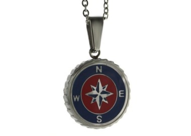 NLB|Steel: forzatina necklace with  round pendant windrose red blue enamelled