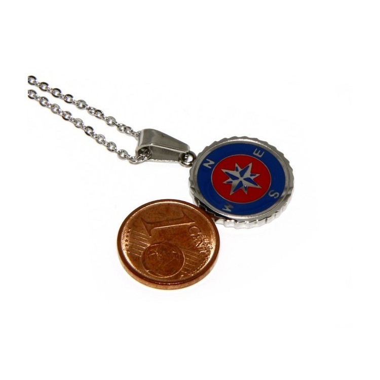 NLB|Steel: forzatina necklace with  round pendant windrose red blue enamelled