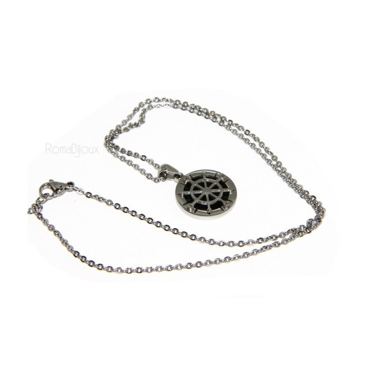 NLB|Steel: forzatina necklace with round pendant Rudder black background.