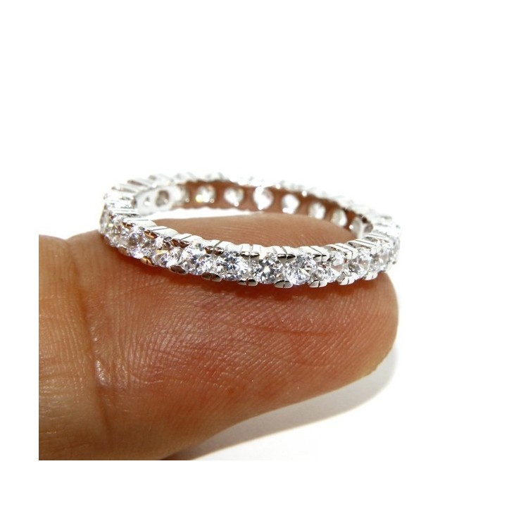 NLB|Argento 925 Rodiato : Eternity infinity fede tutto giro zirconi bianchi brillante 2,5 mm per uomo o donna