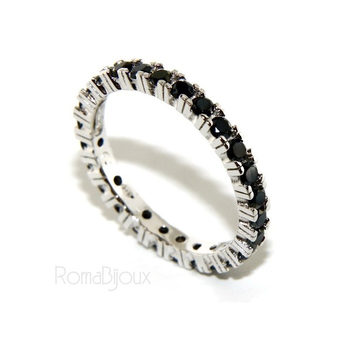 NLB|Argento 925 Rodiato : Eternity infinity fede tutto giro zirconi neri brillante 2,5 mm per uomo o donna