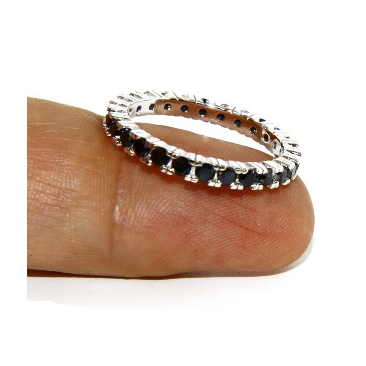 NLB|925 Rhodium: Eternity Infinity faith all around brilliant black cubic zirconia 2.5 mm for men or women