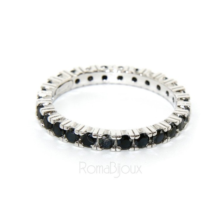 NLB|925 Rhodium: Eternity Infinity faith all around brilliant black cubic zirconia 2.5 mm for men or women