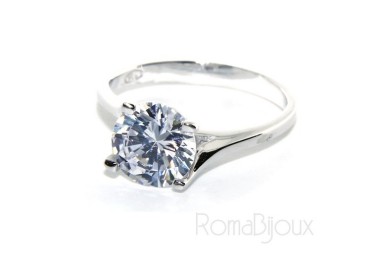 NLB|Argento 925 Rodiato : anello Solitario da donna con zircone da 8 mm 2ct taglio brillante