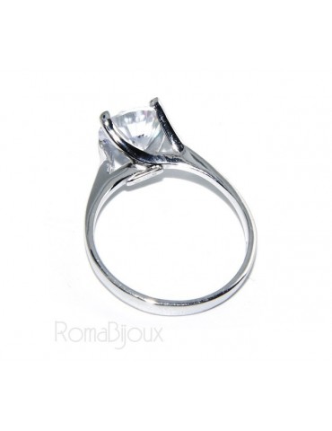 NALBORI 925 Rhodium: Lonely lady's ring with cubic zirconia 8mm 2ct brilliant cut