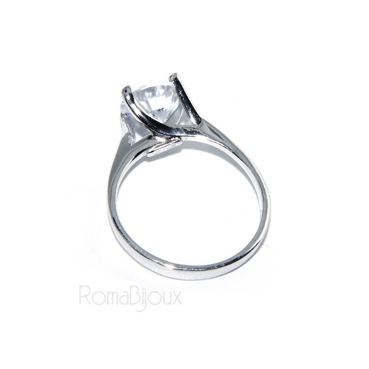 NLB|Argento 925 Rodiato : anello Solitario da donna con zircone da 8 mm 2ct taglio brillante