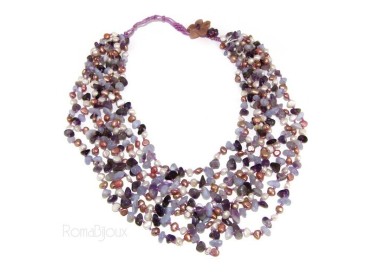 NLB|Necklace by Donna Collier Cleopatra 8 wires amethyst chalcedony and natural pearls