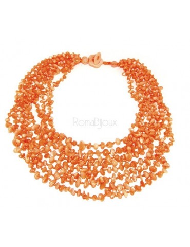 Collana da Donna collier cleopatra 8 fili madreperla naturale arancio arancione