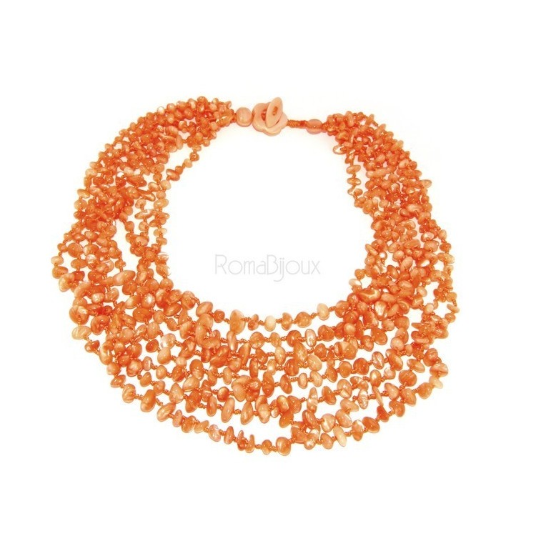 NLB|Collana da Donna collier cleopatra 8 fili madreperla naturale arancio arancione