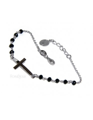 Bracelet rosary man in 925 miraculous Madonna, convex cross and black crystal. Mis 17.00 - 20:00
