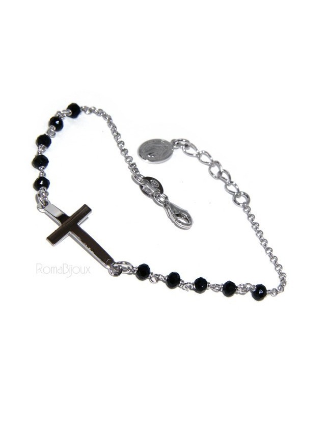 Bracelet rosary man in 925 miraculous Madonna, convex cross and black crystal. Mis 17.00 - 20:00 Bracelet rosary man in 925 miraculous Madonna, convex cross and black crystal. Mis 17.00 - 20:00