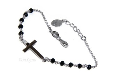 NLB|Bracelet rosary man in 925 miraculous Madonna, convex cross and black crystal. Mis 17.00 - 20:00