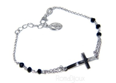 NLB|Bracelet rosary man in 925 miraculous Madonna, convex cross and black crystal. mis 19.50