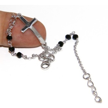 NLB|Bracelet rosary man in 925 miraculous Madonna, convex cross and black crystal. mis 19.50