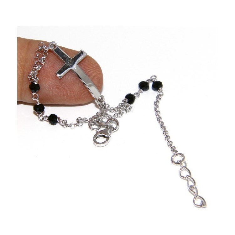 NLB|Bracelet rosary man in 925 miraculous Madonna, convex cross and black crystal. mis 19.50
