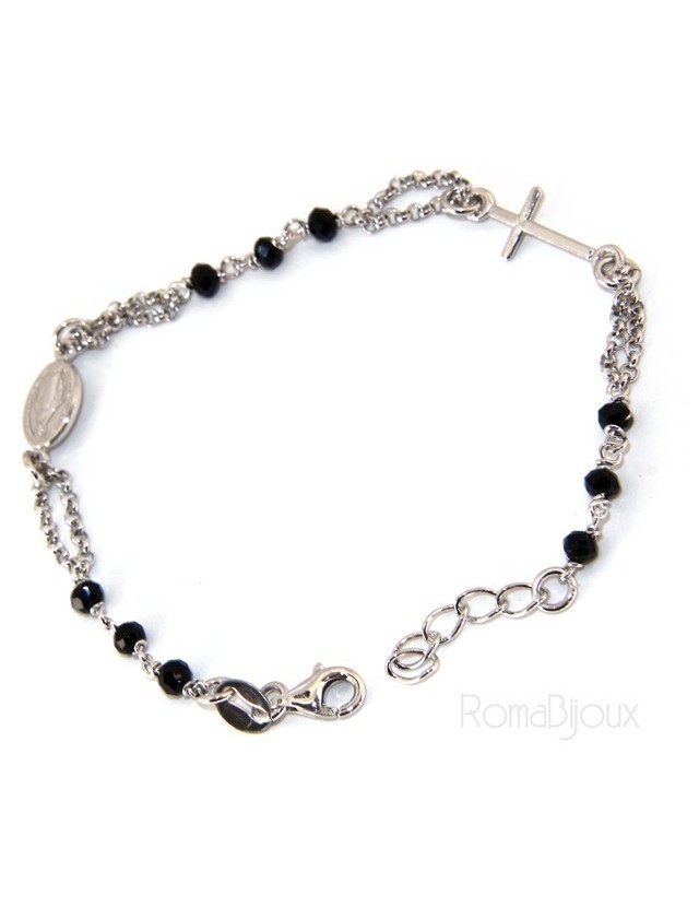 Rosary bracelet man woman 925 miraculous Madonna, small cross and black crystal. Mis. 16.50 to 19.00 Rosary bracelet man woman 925 miraculous Madonna, small cross and black crystal. Mis. 16.50 to 19.00