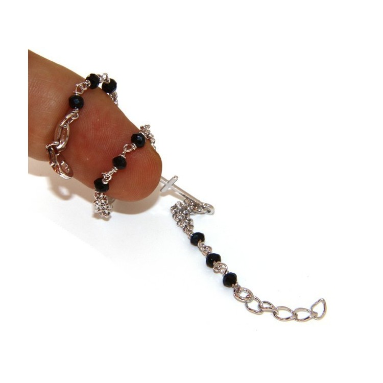 NLB|Rosary bracelet man woman 925 miraculous Madonna, small cross and black crystal. Mis. 16.50 to 19.00