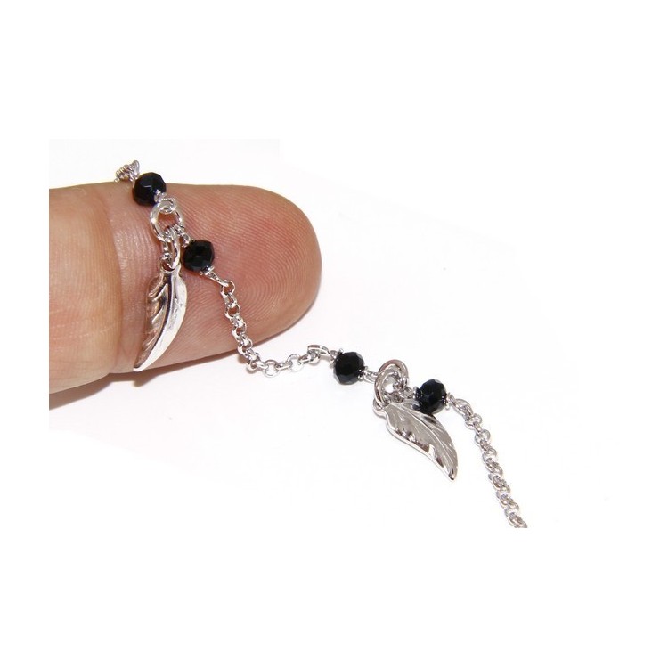 NLB|Bracelet rosary woman working in 925 black crystal pendants leaves