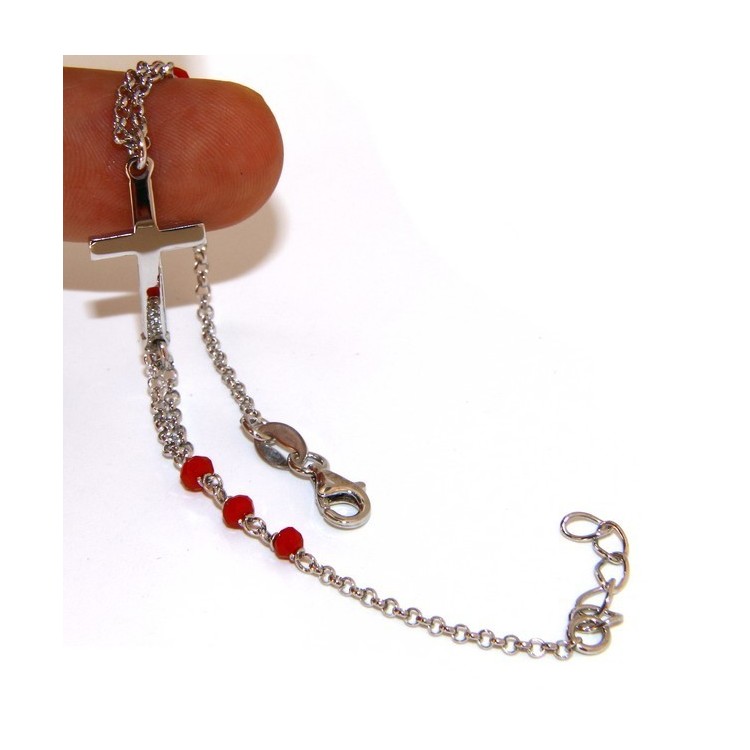 NLB|Rosary bracelet male female 925 silver convex cross and red crystal. mis 19,00