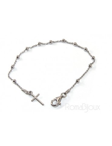 Bracciale rosario uomo o donna in Argento 925 croce liscia rod Oro bianco o giallo lungo corto