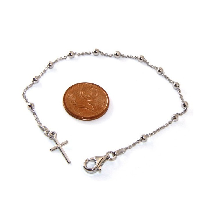 NLB|Rosary bracelet man or woman in 925 smooth rod white gold or yellow cross along short